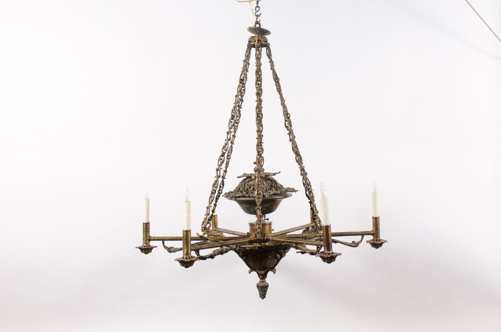  Italian Mid 19th Century Bronze Chandelier with Foliage Detail and 6 Lites For Sale 8