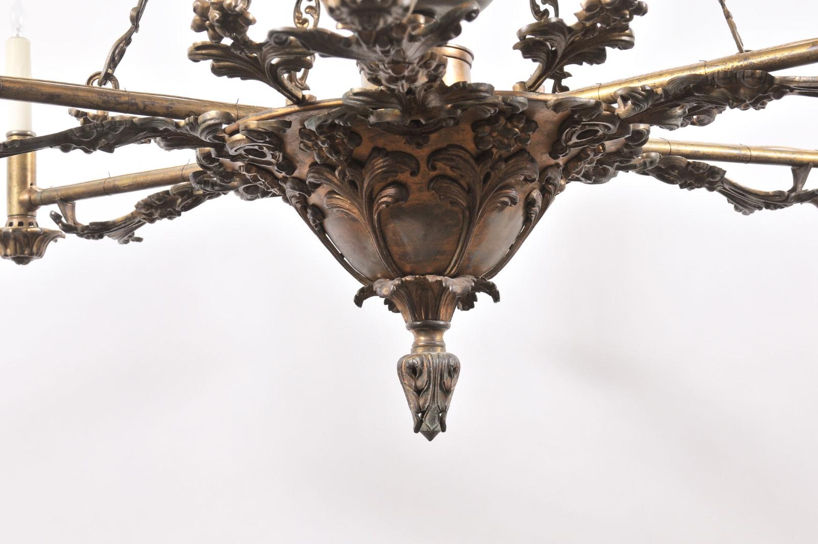  Italian Mid 19th Century Bronze Chandelier with Foliage Detail and 6 Lites For Sale 9