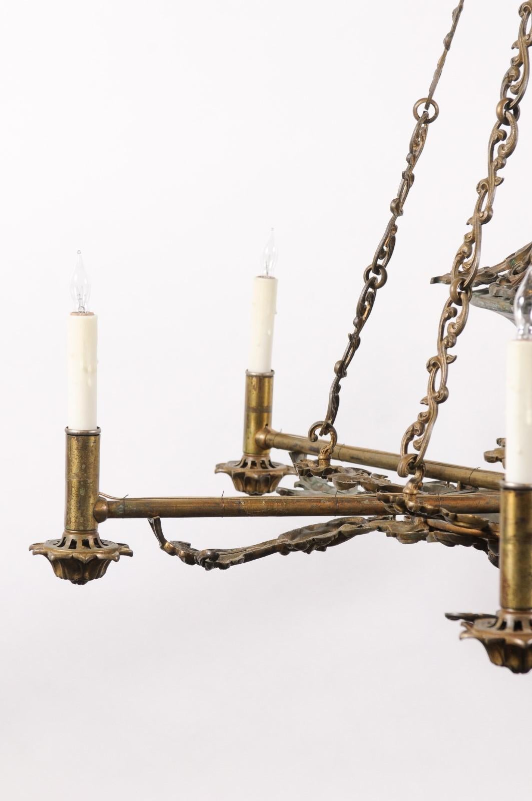  Italian Mid 19th Century Bronze Chandelier with Foliage Detail and 6 Lites For Sale 2