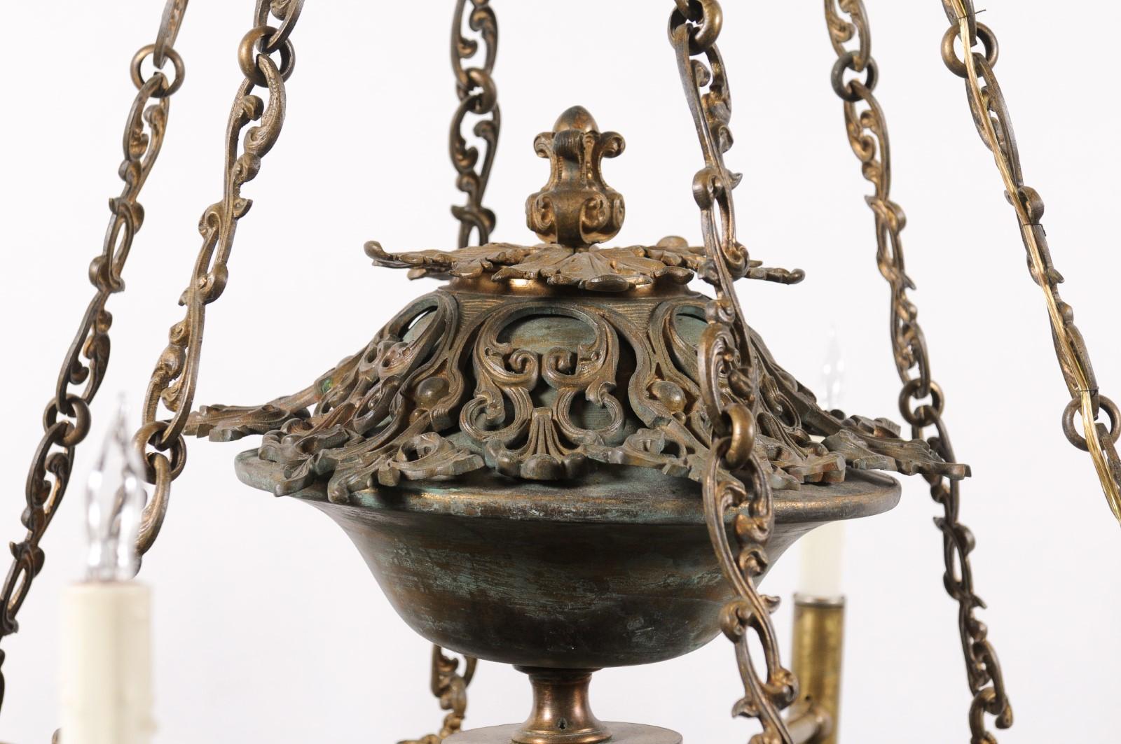  Italian Mid 19th Century Bronze Chandelier with Foliage Detail and 6 Lites For Sale 4