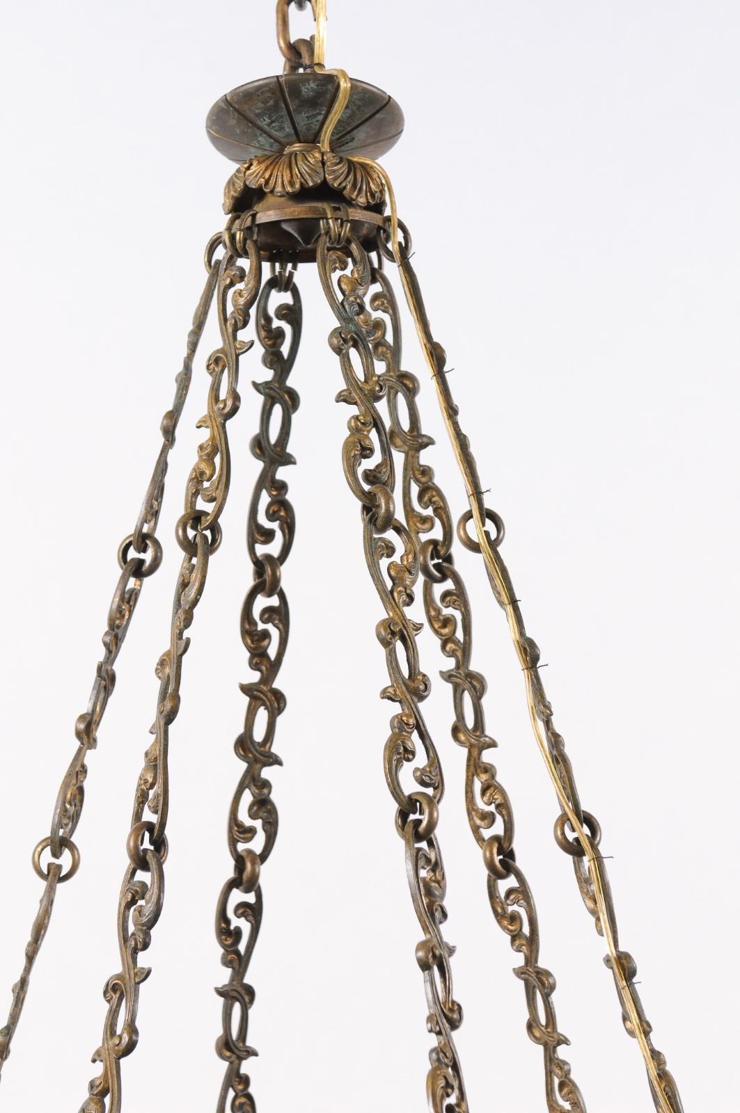  Italian Mid 19th Century Bronze Chandelier with Foliage Detail and 6 Lites For Sale 5