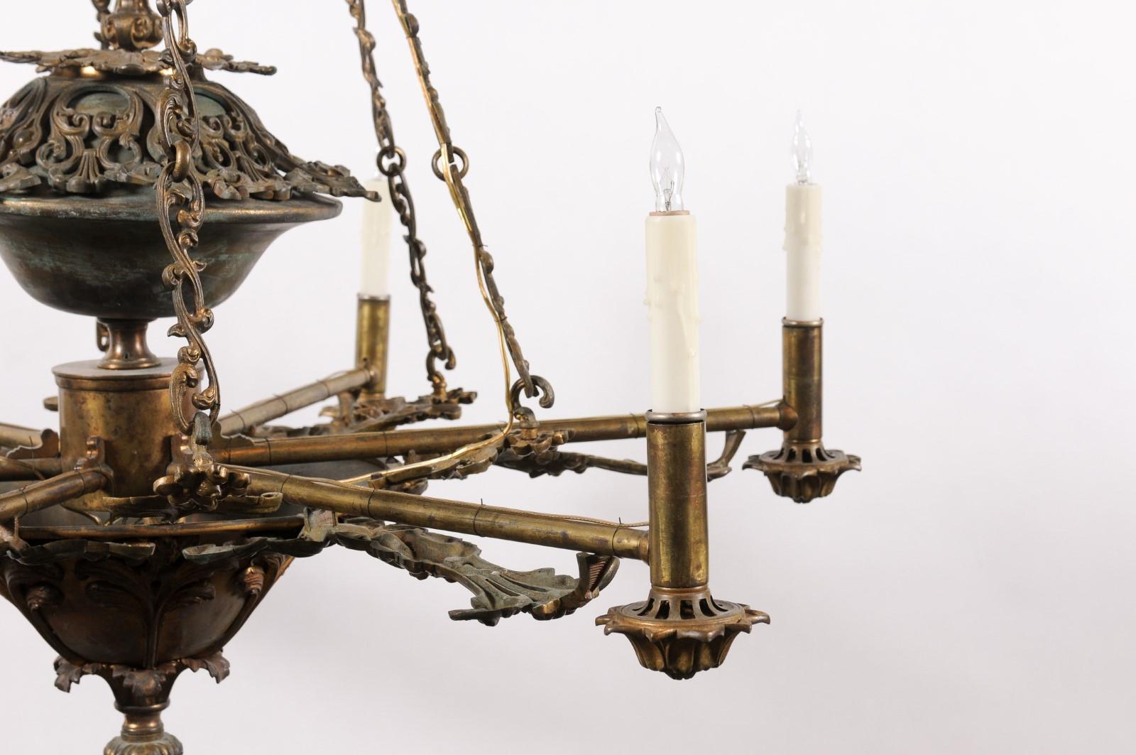  Italian Mid 19th Century Bronze Chandelier with Foliage Detail and 6 Lites For Sale 6