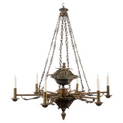  Italian Mid 19th Century Bronze Chandelier with Foliage Detail and 6 Lites