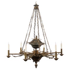 Lustre italien en bronze du milieu du 19e siècle avec détails de feuillage et 6 Lights