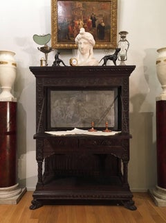 Italian Mid-19th Century Carved Solid Walnut Wood Stipo, Writing Cabinet