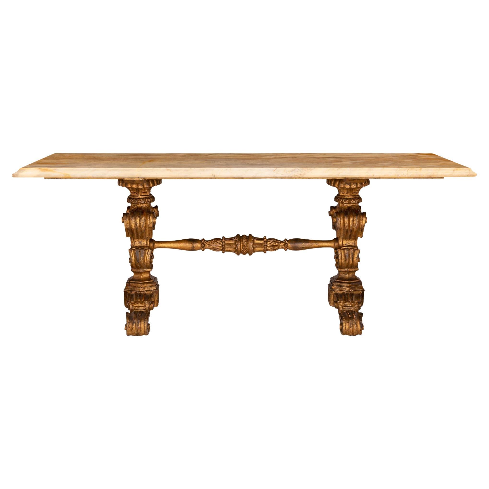 Italian Mid-19th Century Center Table in Mecca and Jaune de Sienne Marble