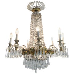Italian Mid-19th Century Chandelier Gilded Wood and Crystal 12 Lights