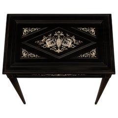 Italian Mid-19th Century Ebony and Bone Side Table with One Drawer