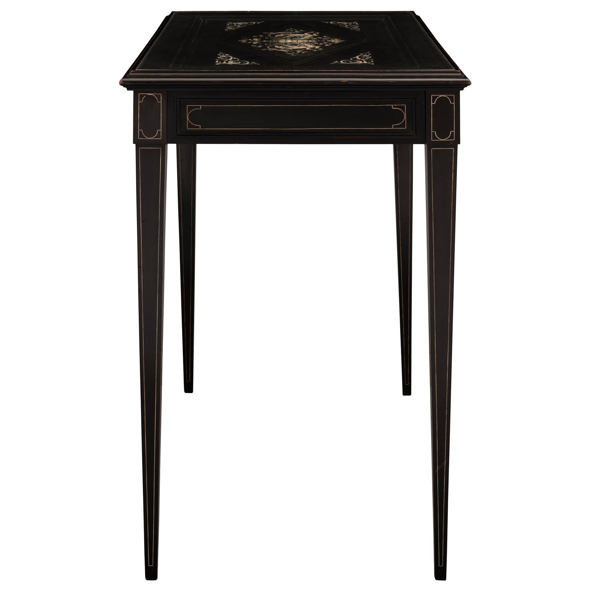 Italian Mid-19th Century Ebony and Bone Side Table with One Drawer In Good Condition For Sale In West Palm Beach, FL