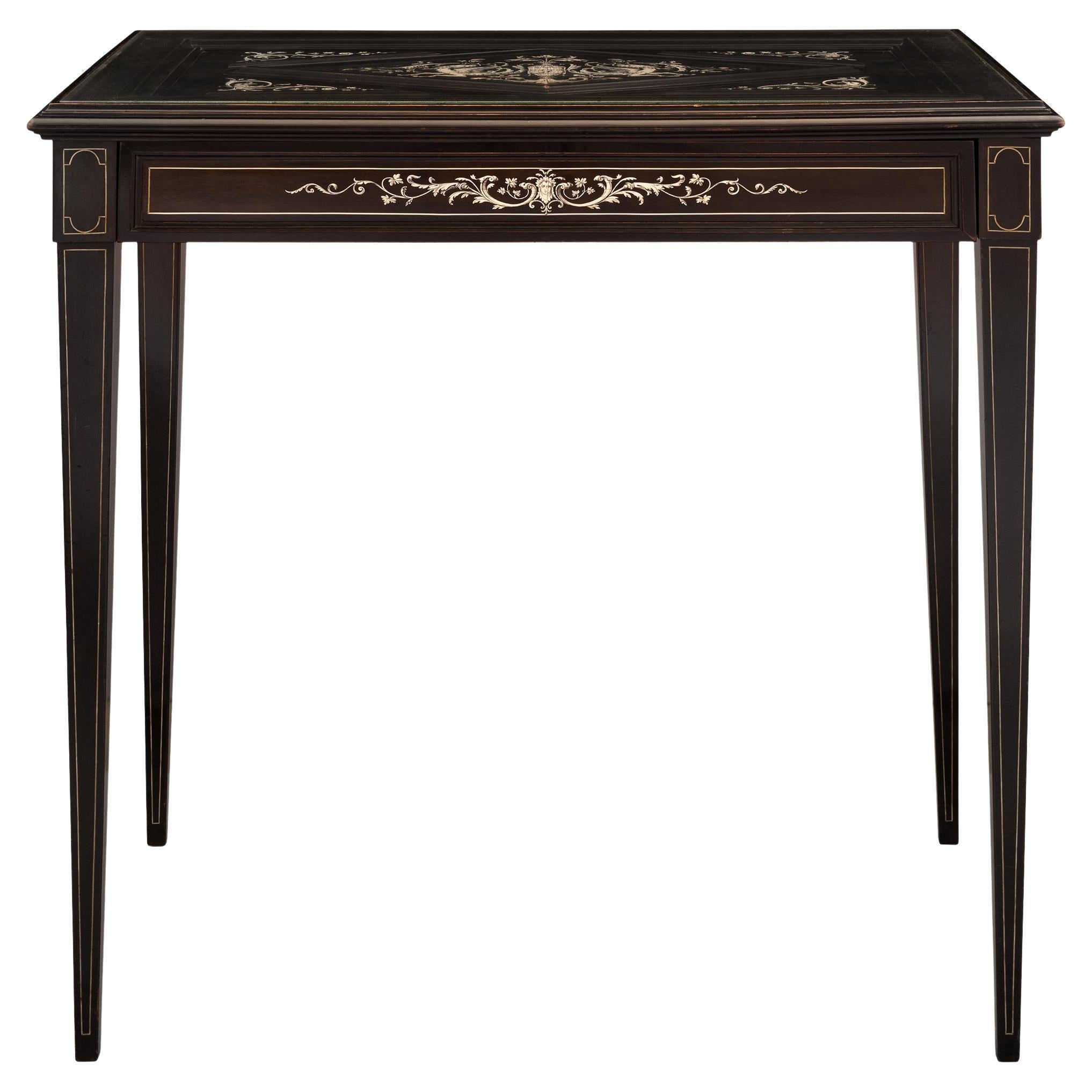 Italian Mid-19th Century Ebony and Bone Side Table with One Drawer For Sale