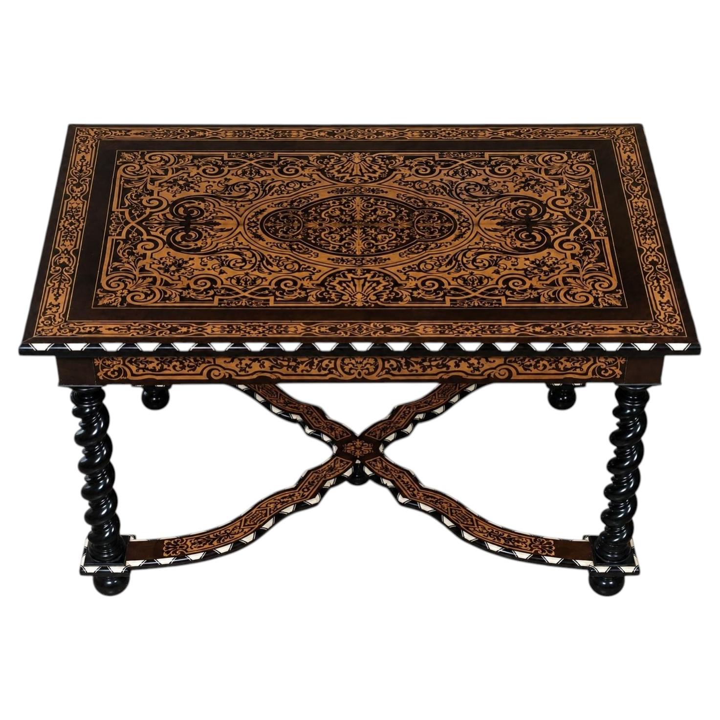Italian Mid-19th Century Inlaid, Ebony and Bone Table
