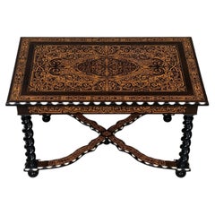 Italian Mid-19th Century Inlaid, Ebony and Bone Table