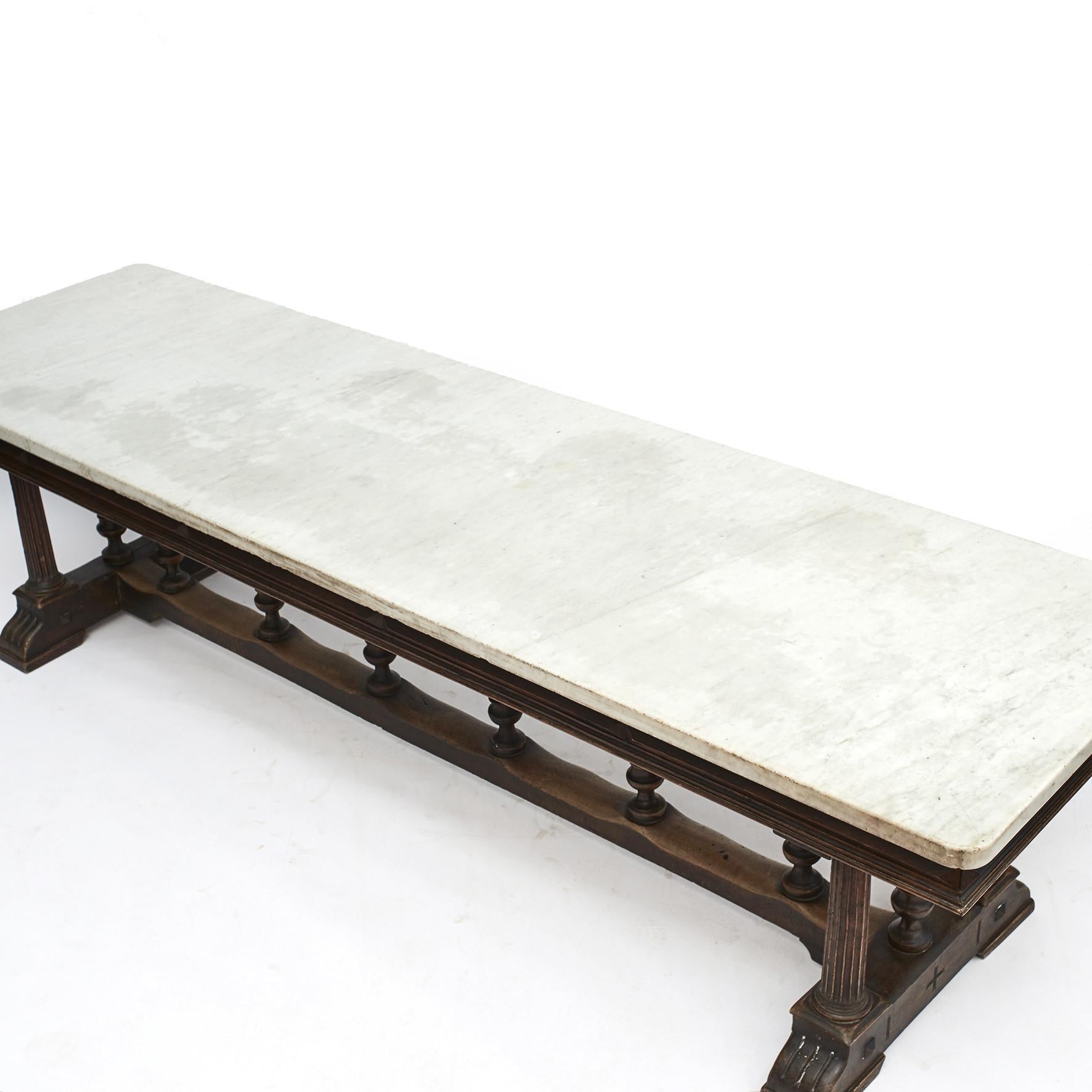 Italian Mid-19th Century Long Dinning Table with White Marble Top 6