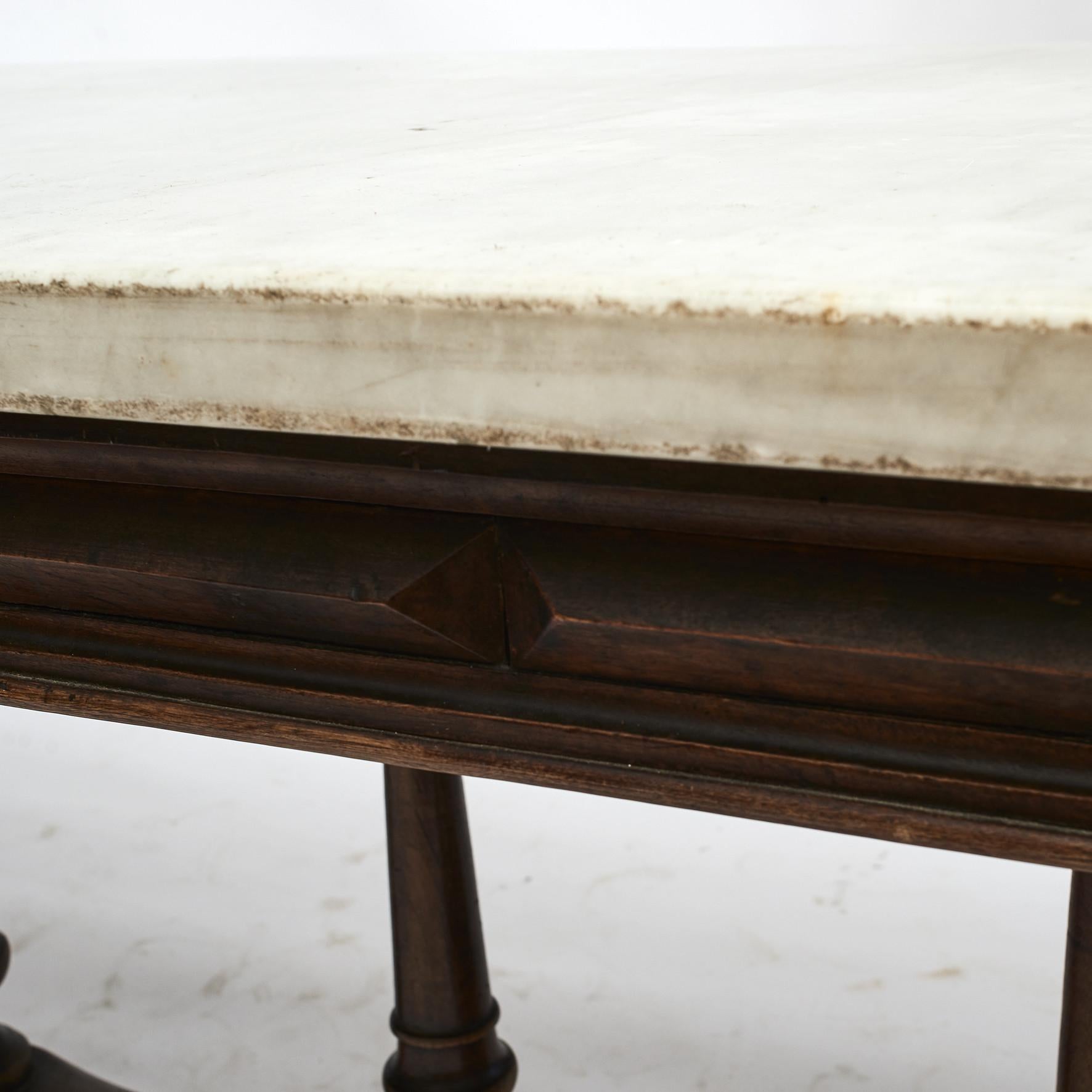 Italian Mid-19th Century Long Dinning Table with White Marble Top 2