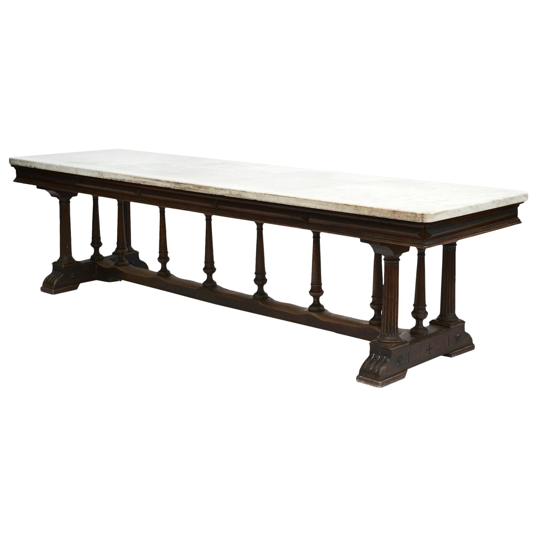 Italian Mid-19th Century Long Dinning Table with White Marble Top