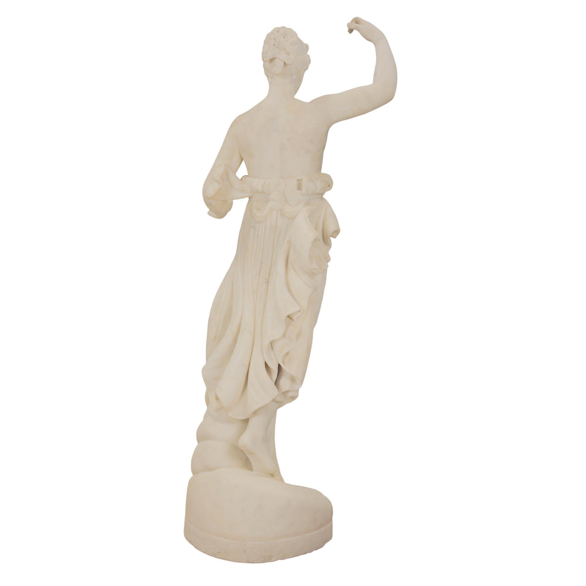 Italian Mid-19th Century Neoclassical St. White Carrara Marble Statue In Good Condition For Sale In West Palm Beach, FL