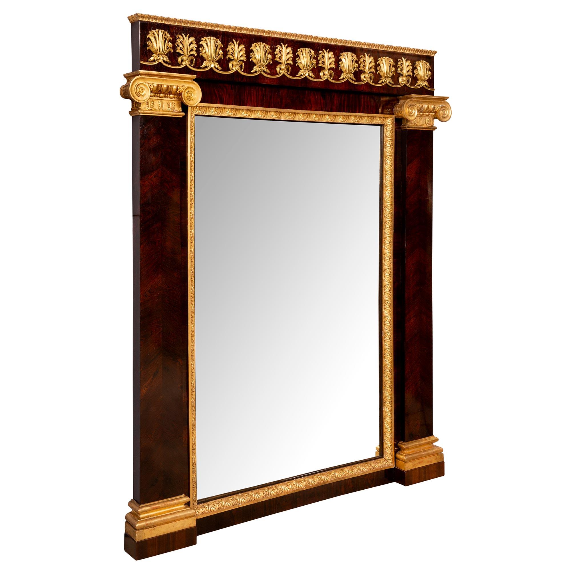 Italian Mid-19th Century Neoclassical Style Rosewood and Giltwood Mirror In Good Condition For Sale In West Palm Beach, FL
