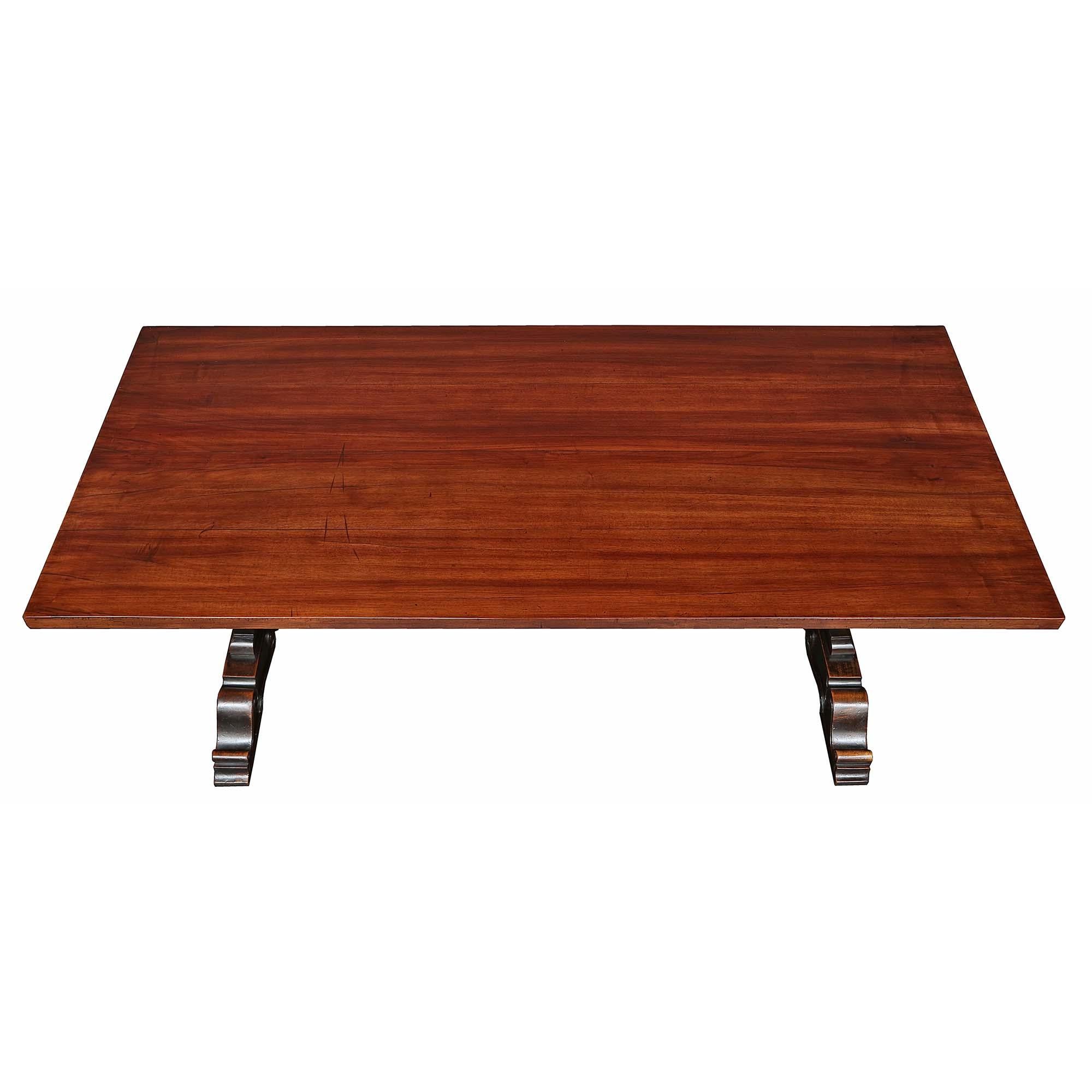 Italian Mid-19th Century Solid Walnut Trestle Table In Good Condition For Sale In West Palm Beach, FL