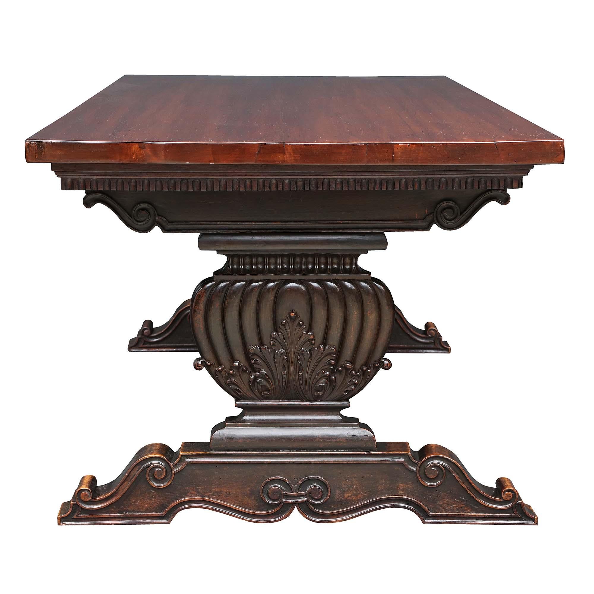 Italian Mid-19th Century Solid Walnut Trestle Table For Sale 2