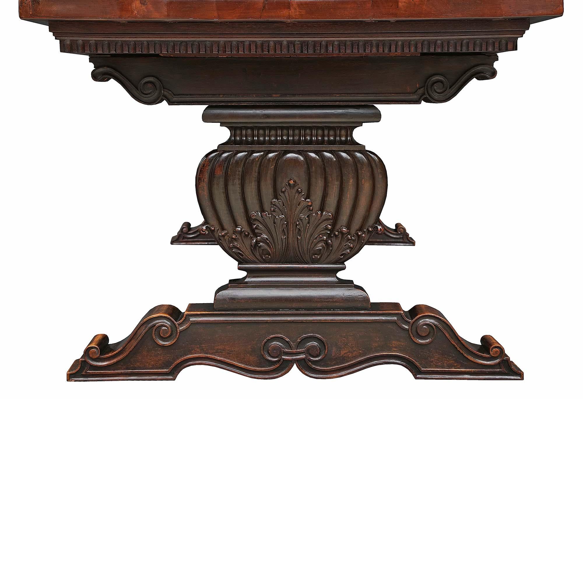 Italian Mid-19th Century Solid Walnut Trestle Table For Sale 3