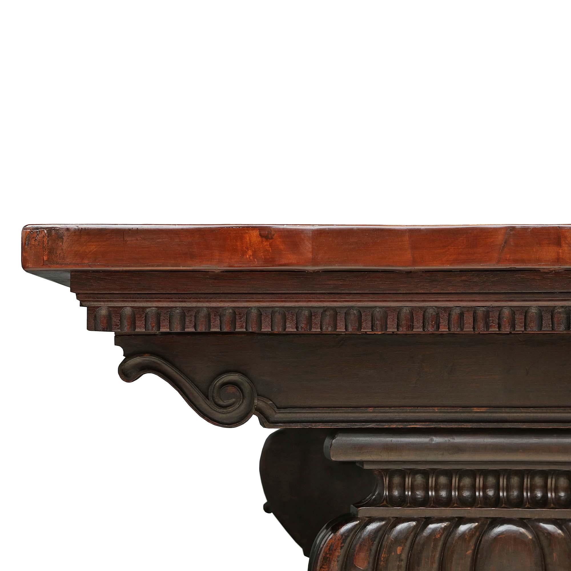 Italian Mid-19th Century Solid Walnut Trestle Table For Sale 5
