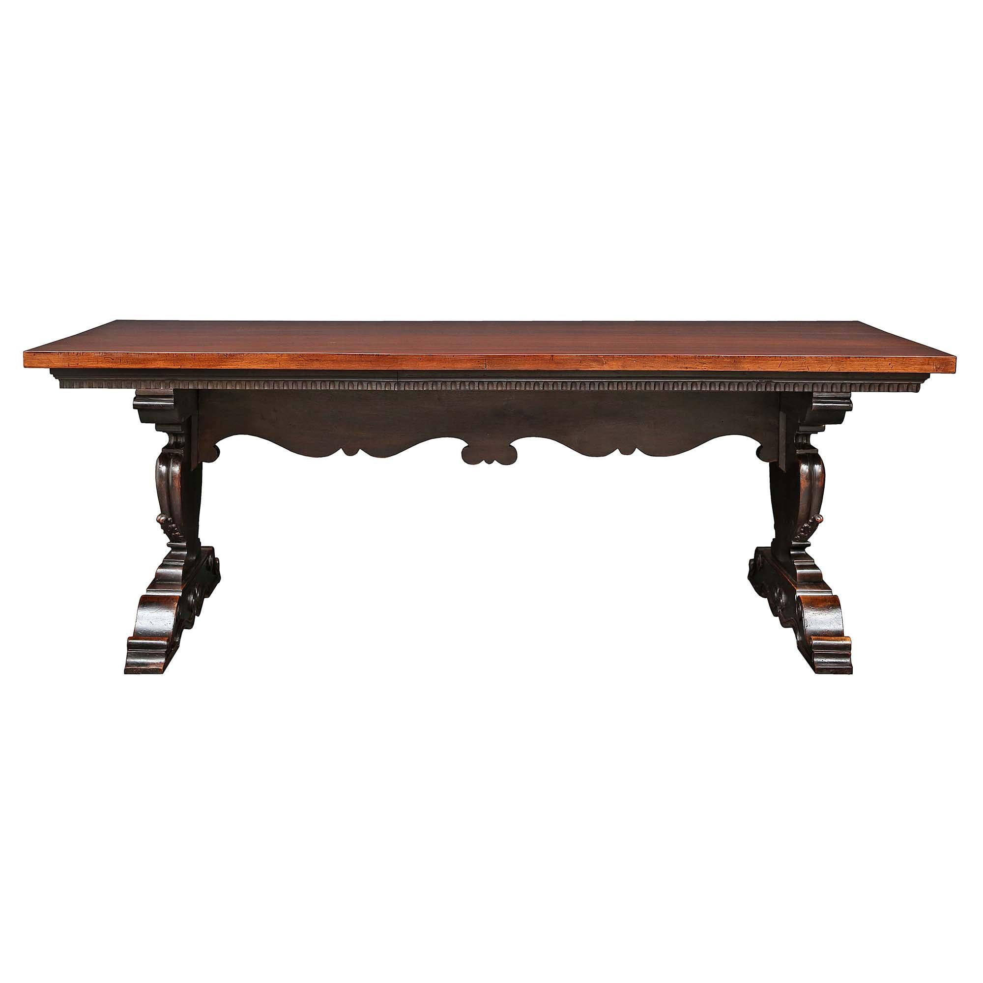 Italian Mid-19th Century Solid Walnut Trestle Table