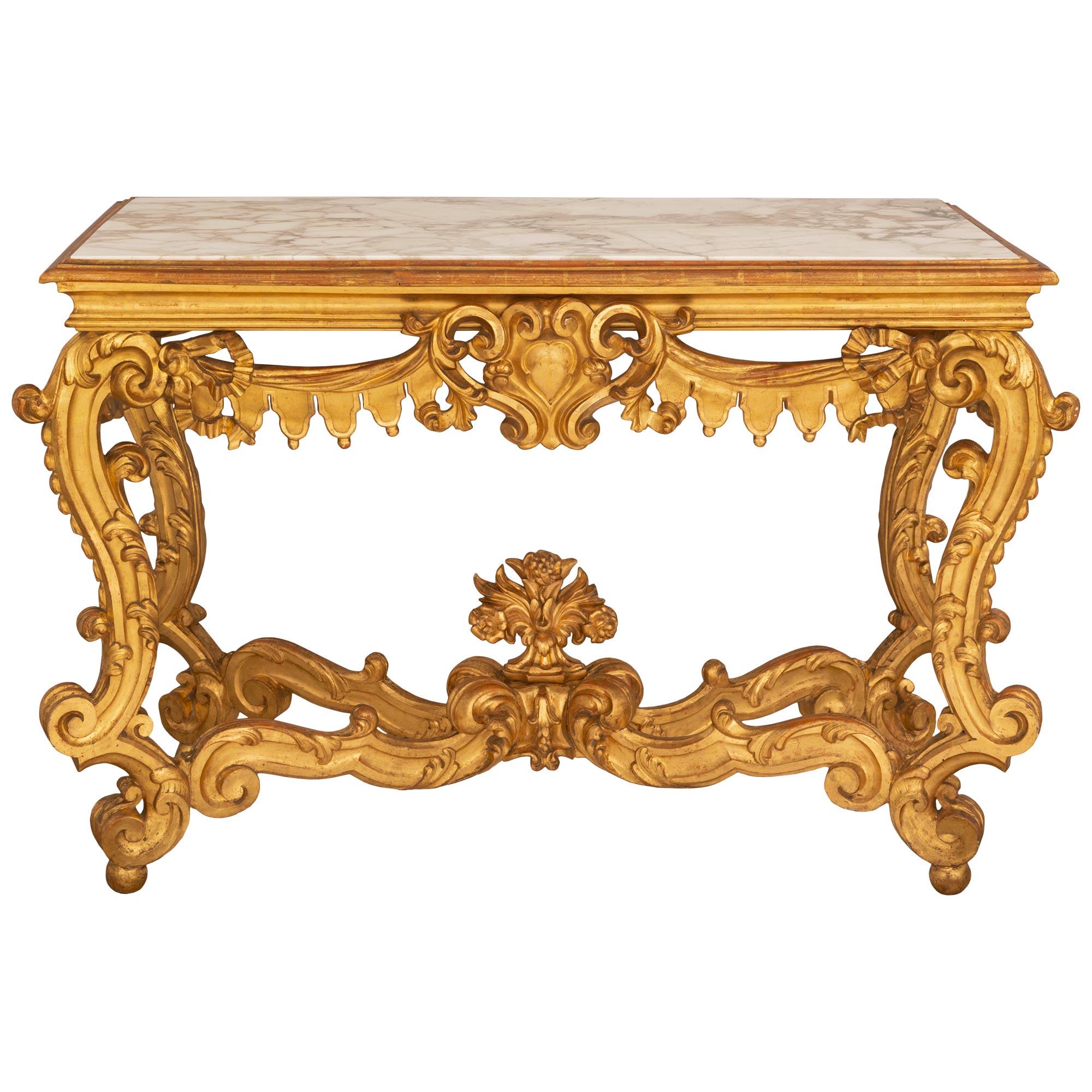 Italian Mid-19th Century Venetian Giltwood and Marble Freestanding Console For Sale 7