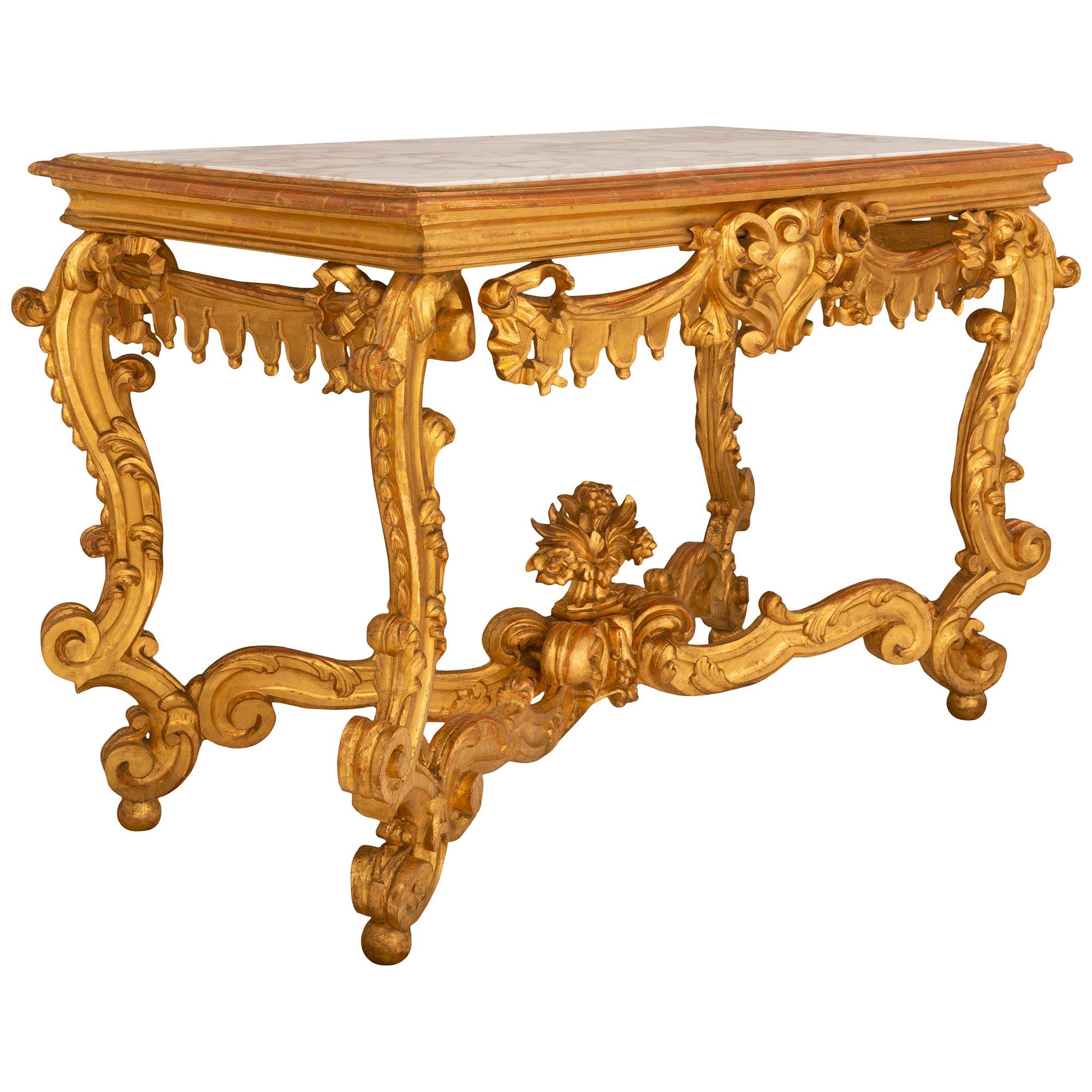 Italian Mid-19th Century Venetian Giltwood and Marble Freestanding Console In Good Condition For Sale In West Palm Beach, FL