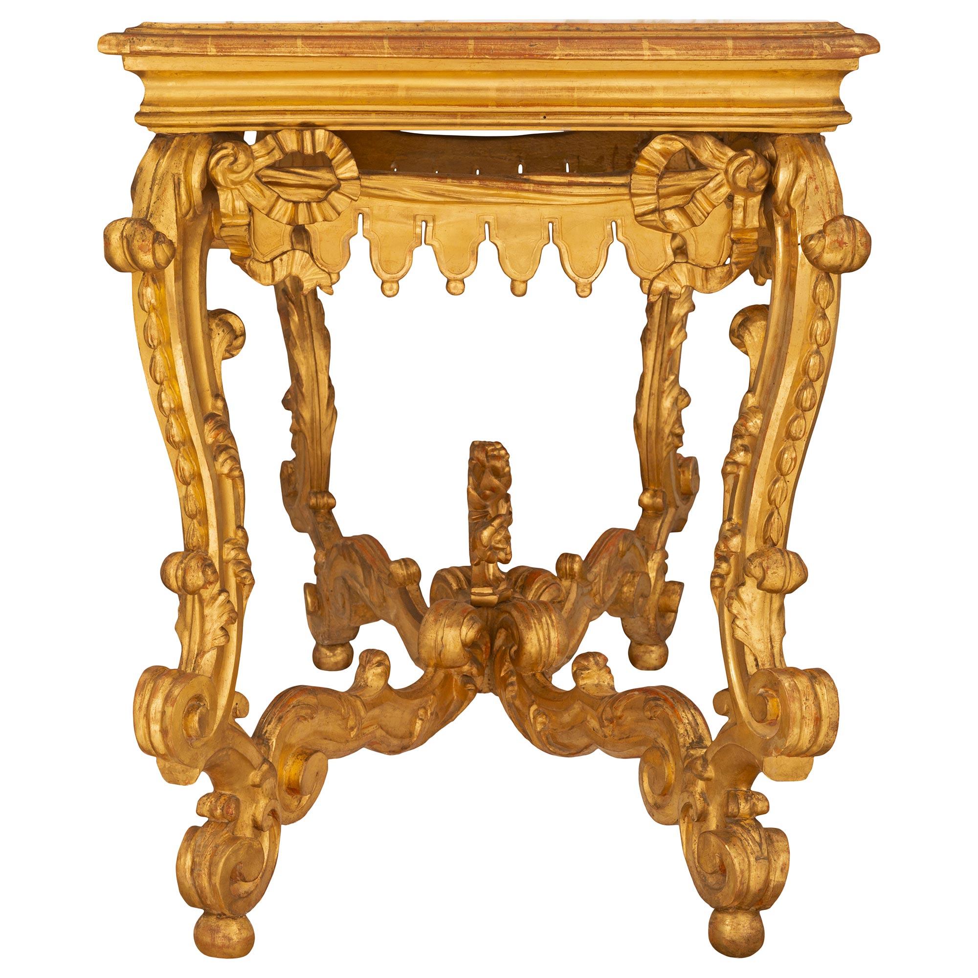 Italian Mid-19th Century Venetian Giltwood and Marble Freestanding Console For Sale 1