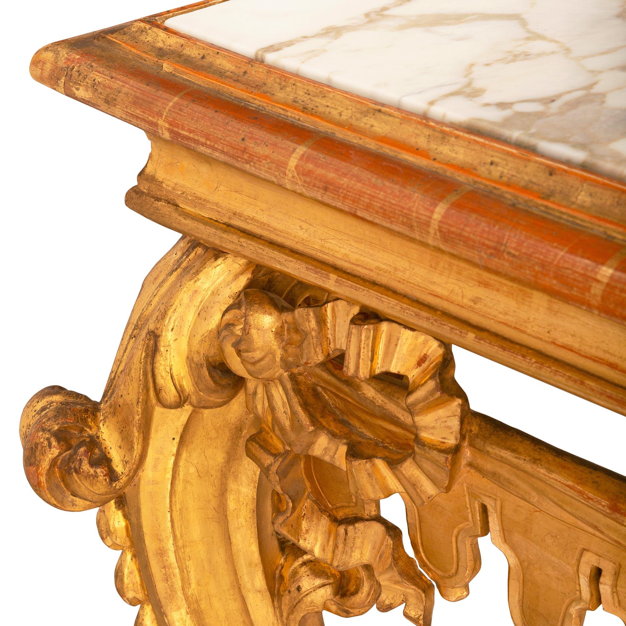 Italian Mid-19th Century Venetian Giltwood and Marble Freestanding Console For Sale 2