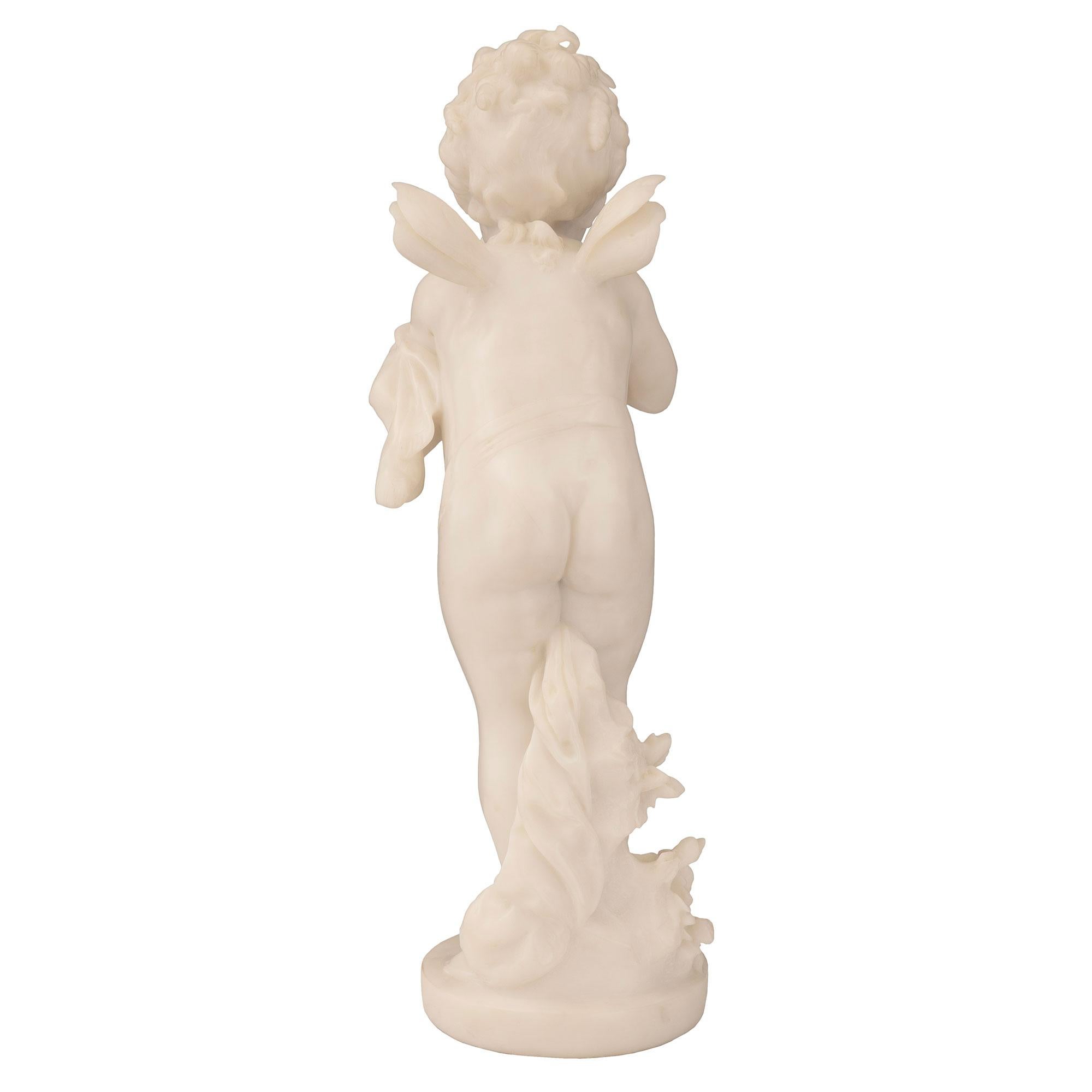 Italian Mid-19th Century White Carrara Marble Statue of Winged Girl For Sale 1