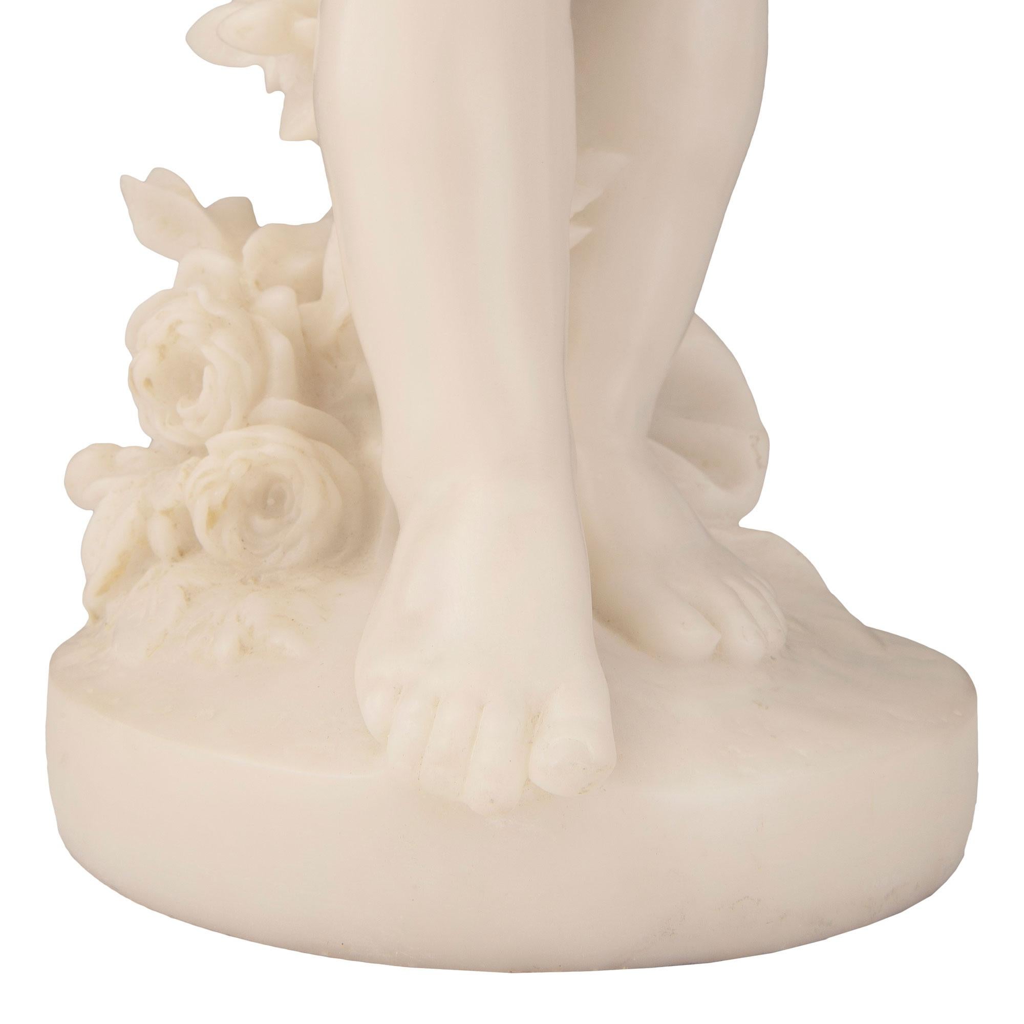 Italian Mid-19th Century White Carrara Marble Statue of Winged Girl For Sale 6
