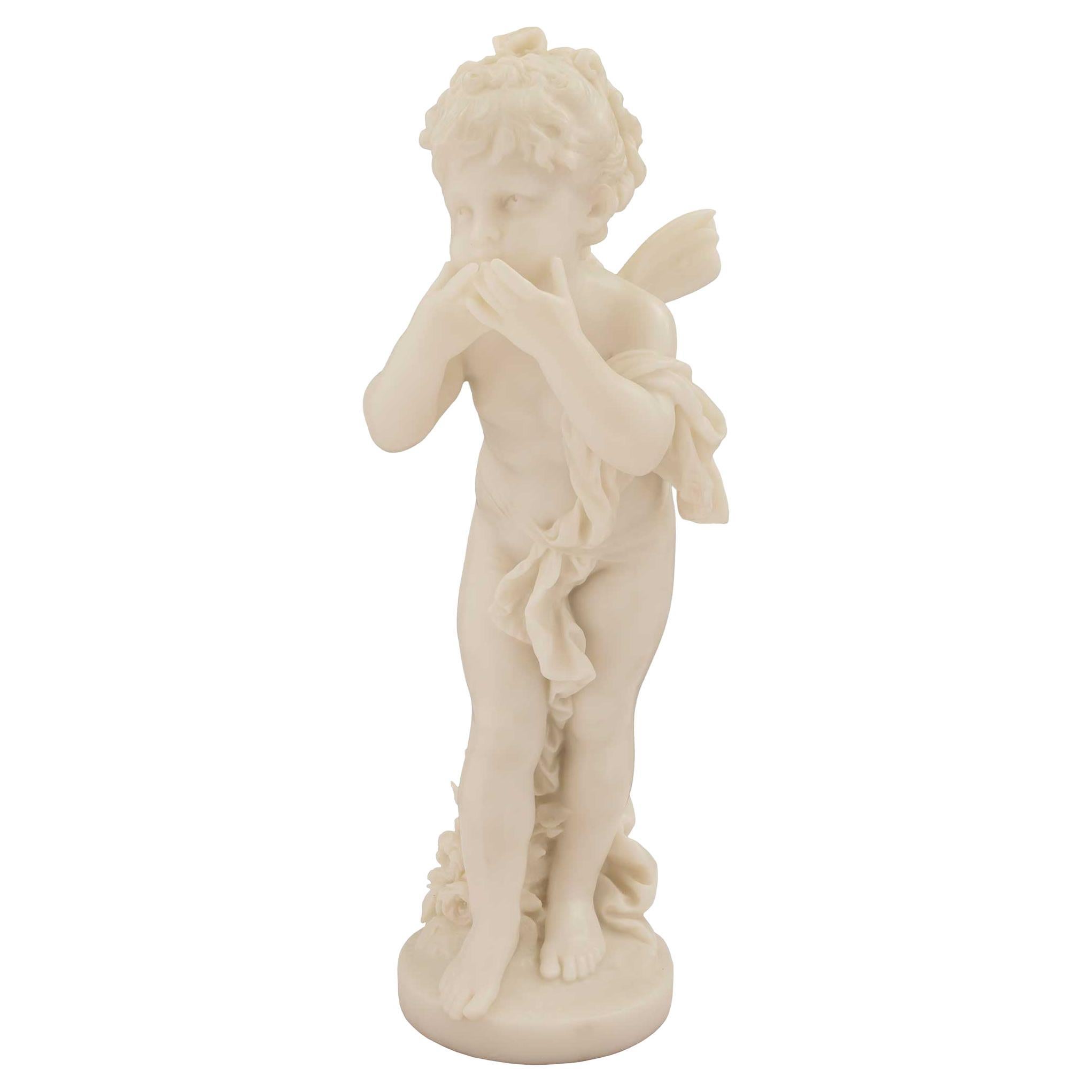 Italian Mid-19th Century White Carrara Marble Statue of Winged Girl