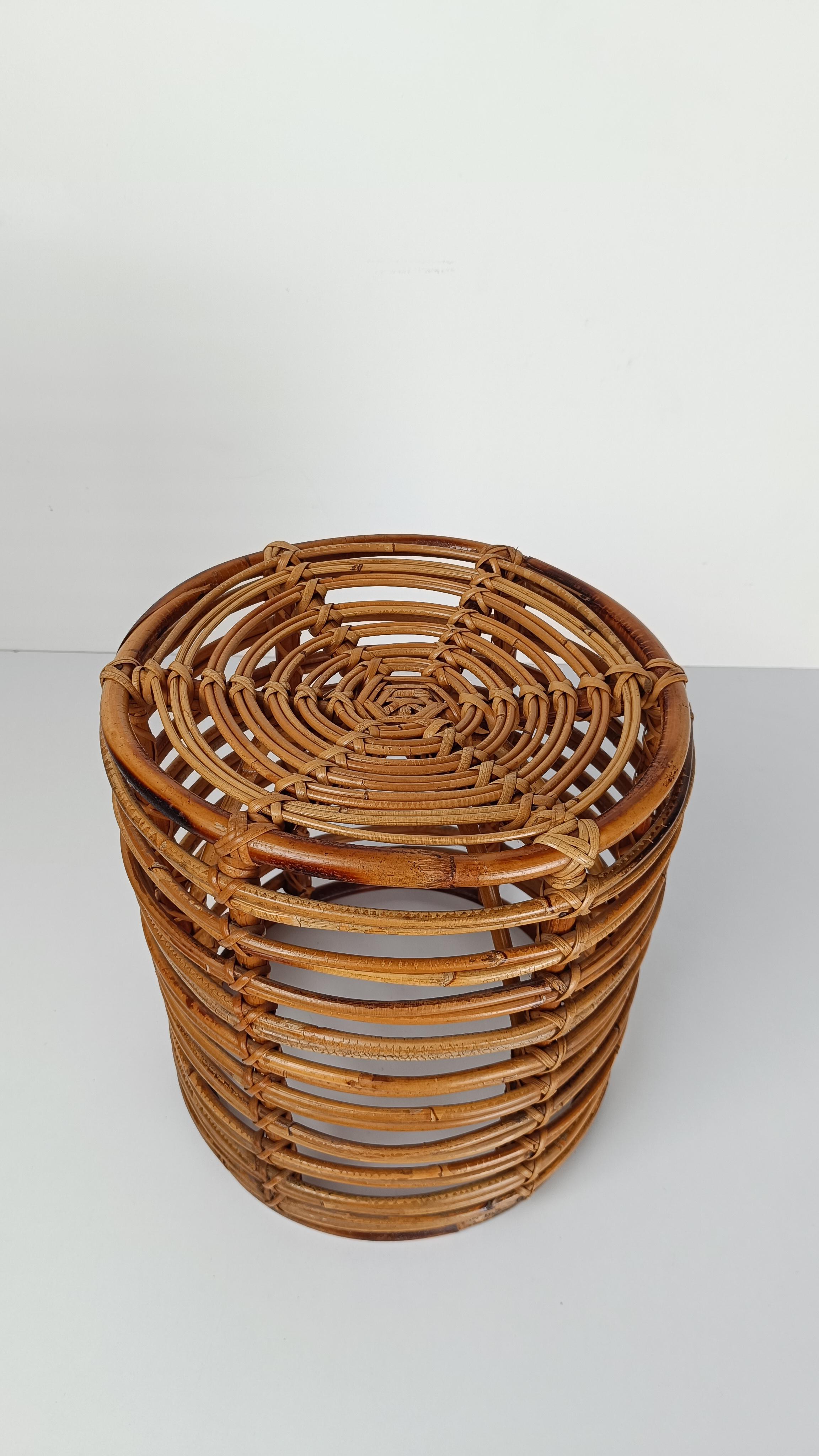 Taburete / Puf Moderno Italiano de Mitad del Siglo XX Hecho a Mano en Bambú y Ratán, Años 60 en venta 4