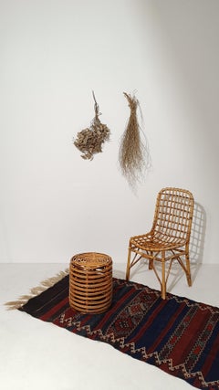 Italienischer Hocker / Pouf aus der Mitte des 20. Jahrhunderts, handgefertigt aus Bambus und Rattan, 60er Jahre