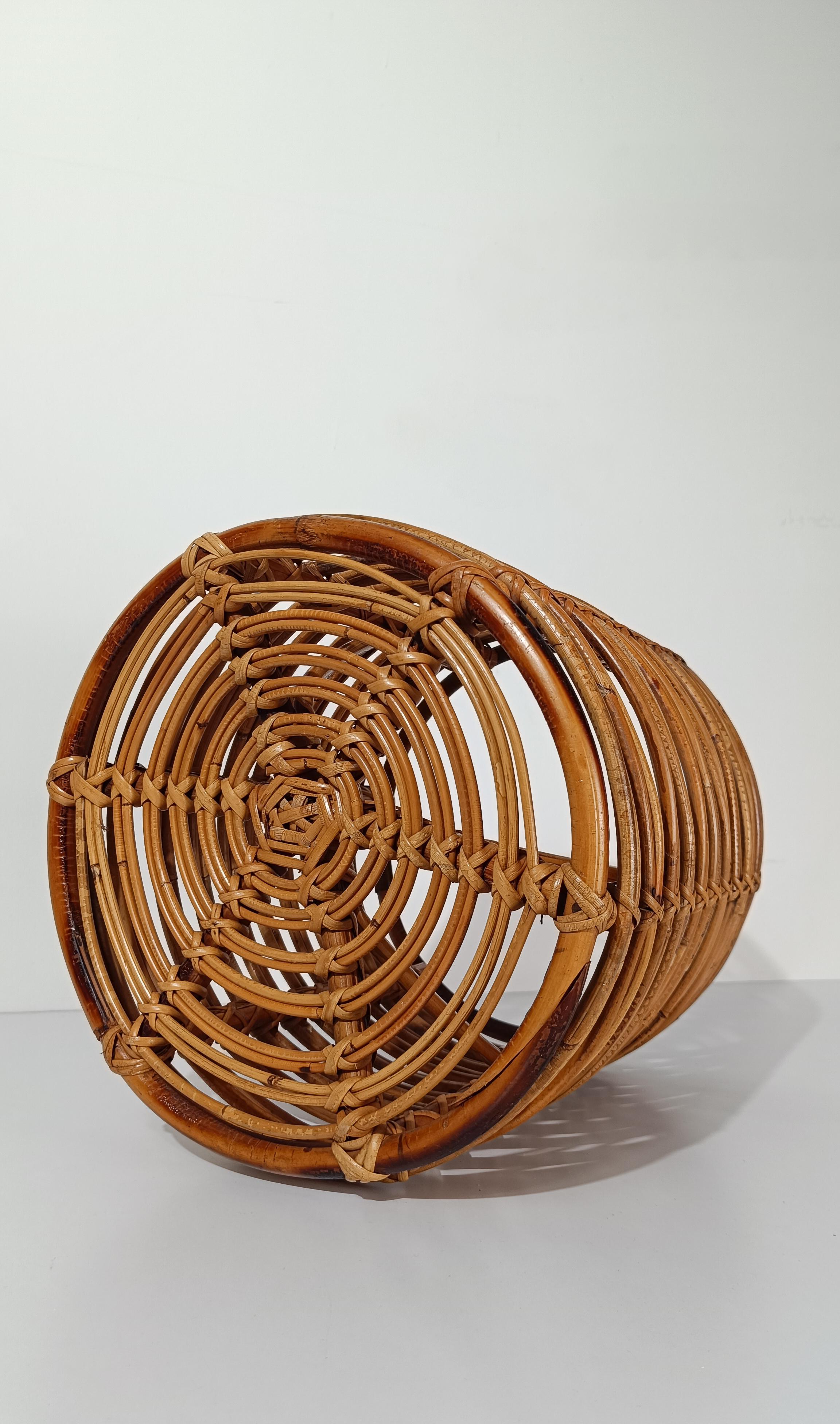 Taburete / Puf Moderno Italiano de Mitad del Siglo XX Hecho a Mano en Bambú y Ratán, Años 60 en venta 2