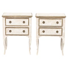 Italian Mid 20th C. Pair Raised Two-Drawer Side Chests in White