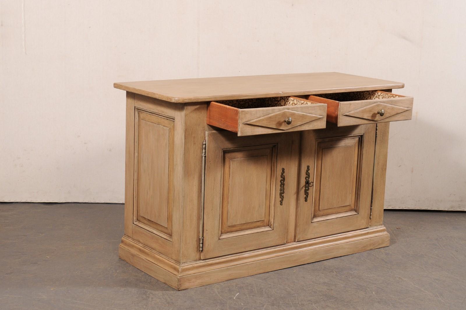 French Italian Mid-20th C. Two Door Buffet Cabinet with Raised-Panel Design, 5 Ft Long For Sale
