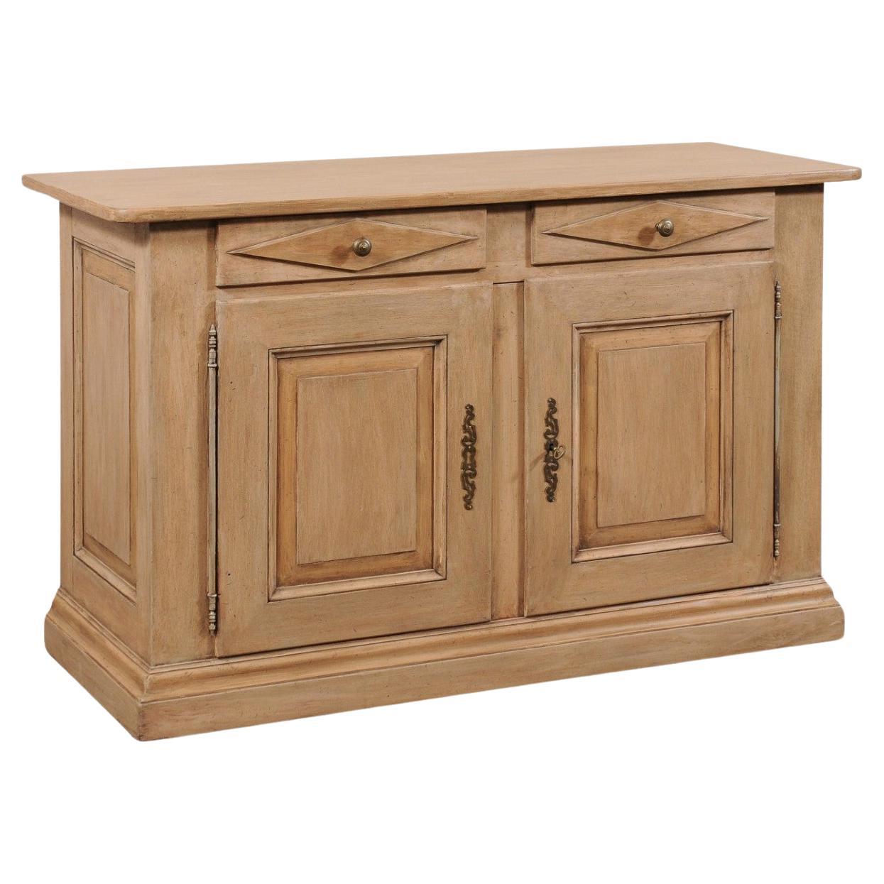 Italian Mid-20th C. Two Door Buffet Cabinet with Raised-Panel Design, 5 Ft Long For Sale