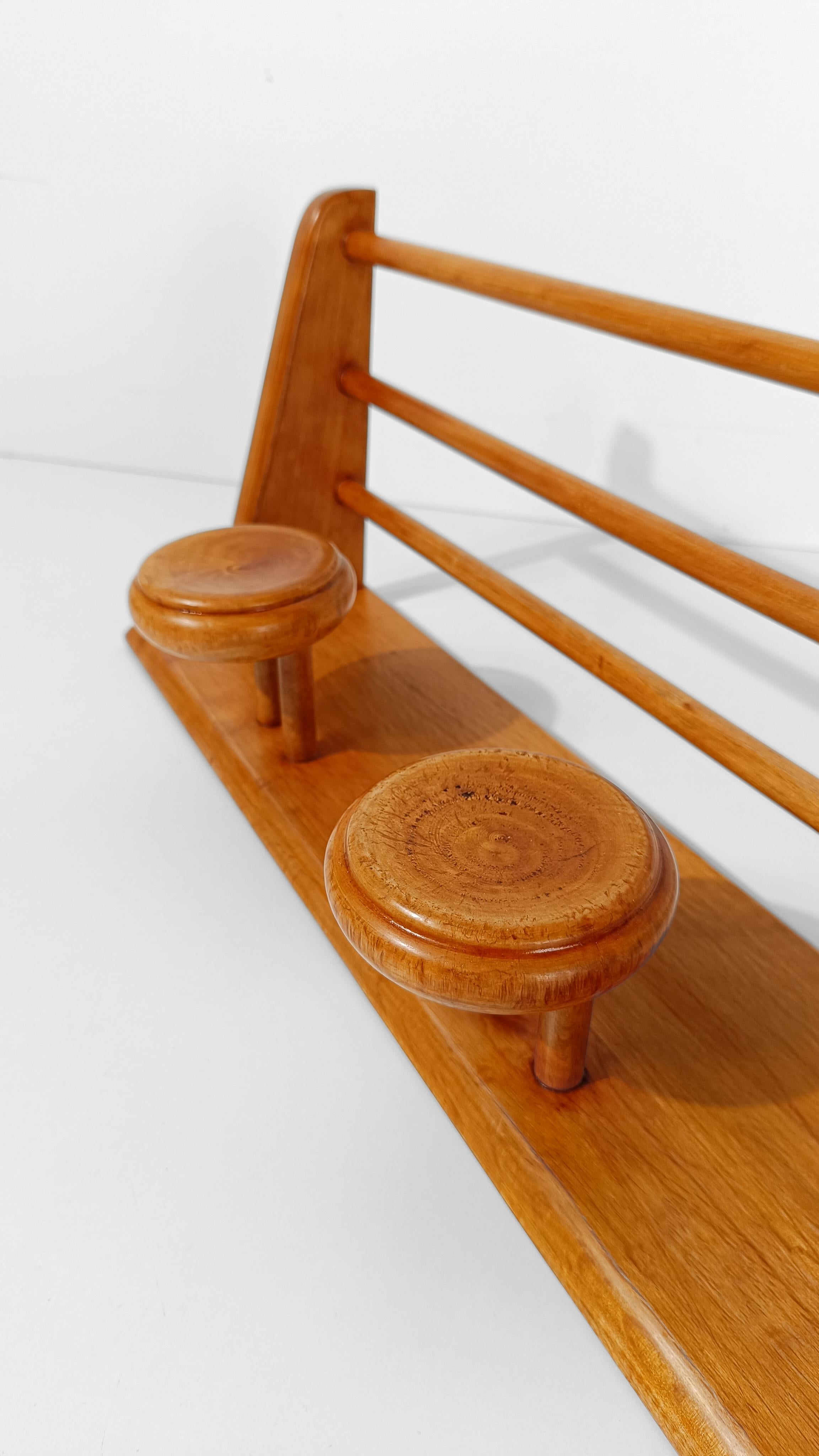 Italian Mid 20th Century Blonde Wooden Wall Coat Rack and Hat Stand by Fraber For Sale 5