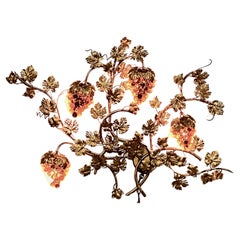 Italian Mid-20th Century Brass and Amber Glass Sculptural Grapevine Wall Light