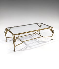 Italian Mid-20th Century Brass Faux Bamboo Swan Coffee Table