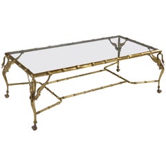 Italian Mid-20th Century Brass Faux Bamboo Swan Coffee Table