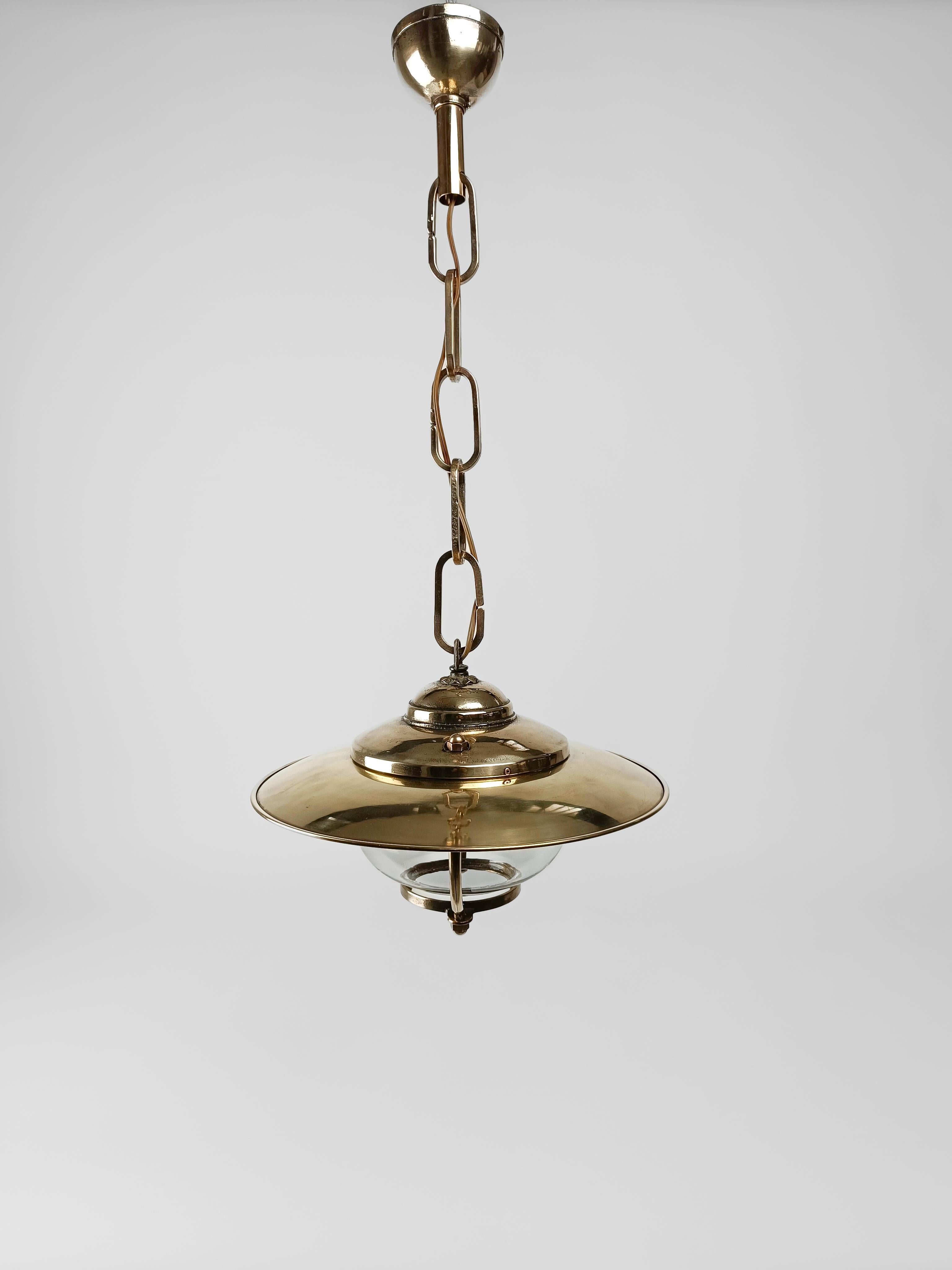 Italian Mid-20th Century Brass Pendant Lamp or Lantern in Nautical Style  For Sale 6