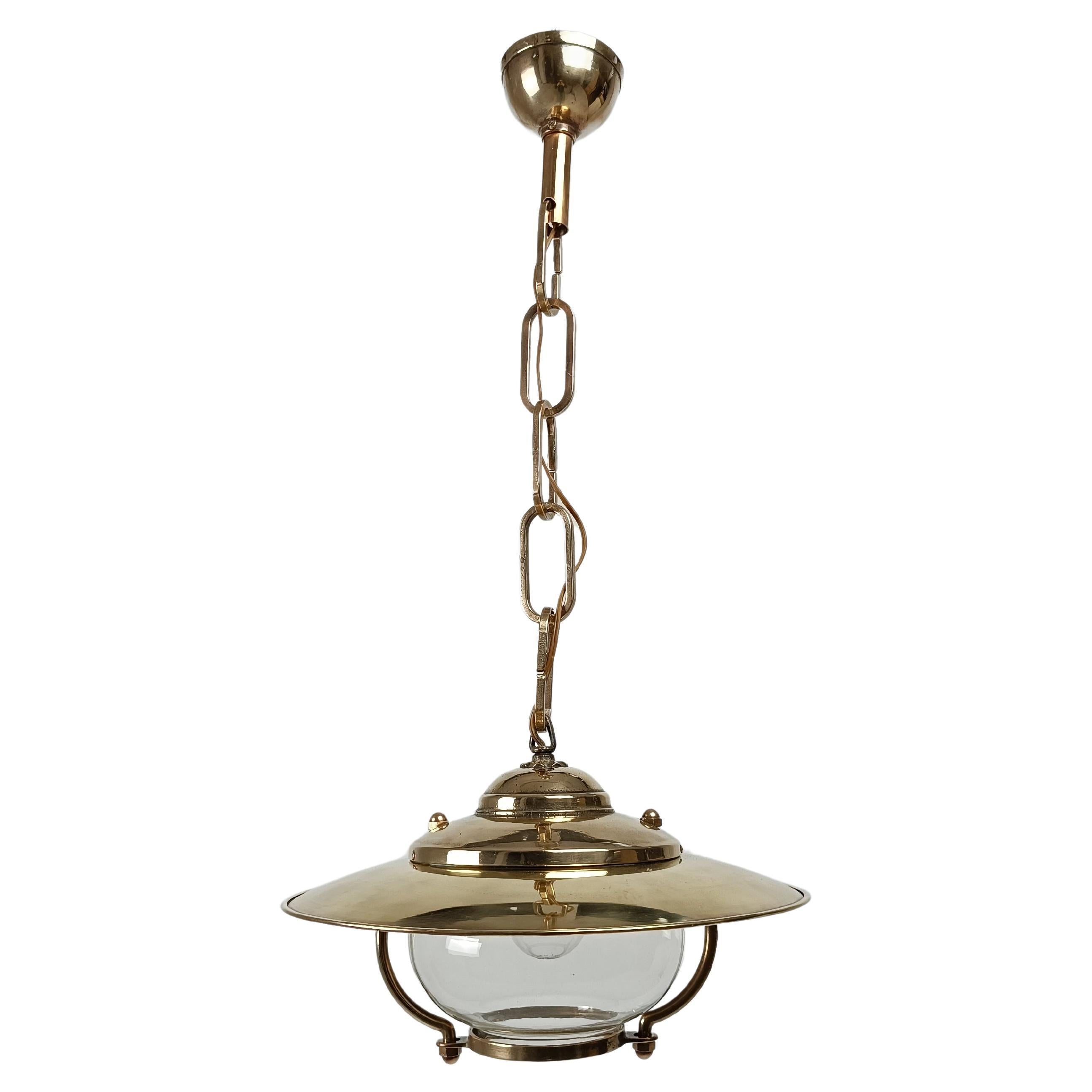 Italian Mid-20th Century Brass Pendant Lamp or Lantern in Nautical Style  For Sale