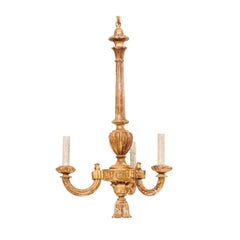 Italian Mid-20th Century Carved and Painted Wood Chandelier in Gold Bronze Color