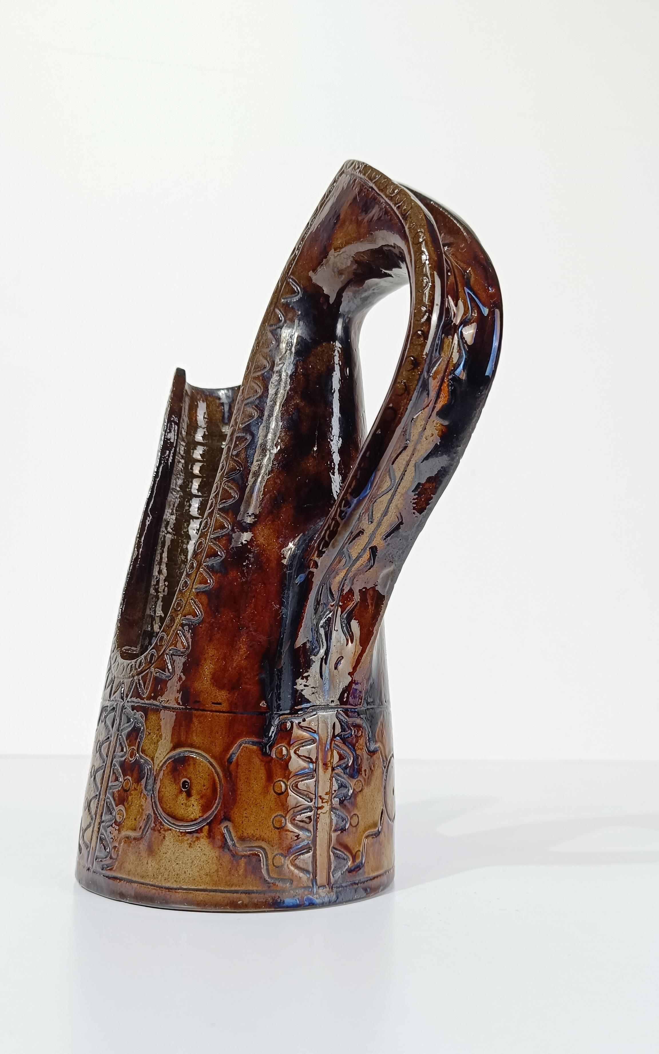 Brocca / Vaso in ceramica della metà del XX secolo in stile primitivo di Urbano Fontana in vendita 8