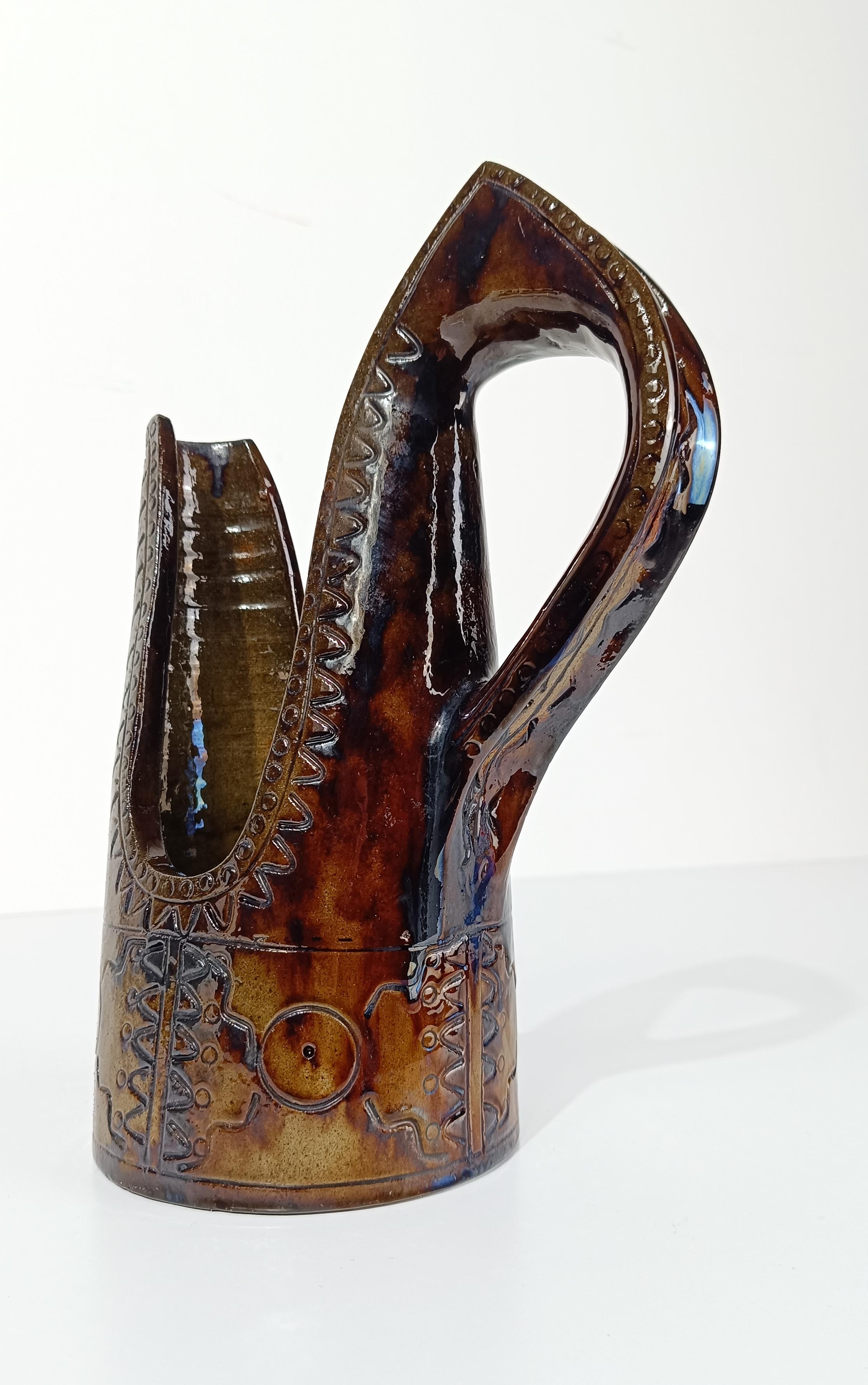 Brocca / Vaso in ceramica della metà del XX secolo in stile primitivo di Urbano Fontana in vendita 10