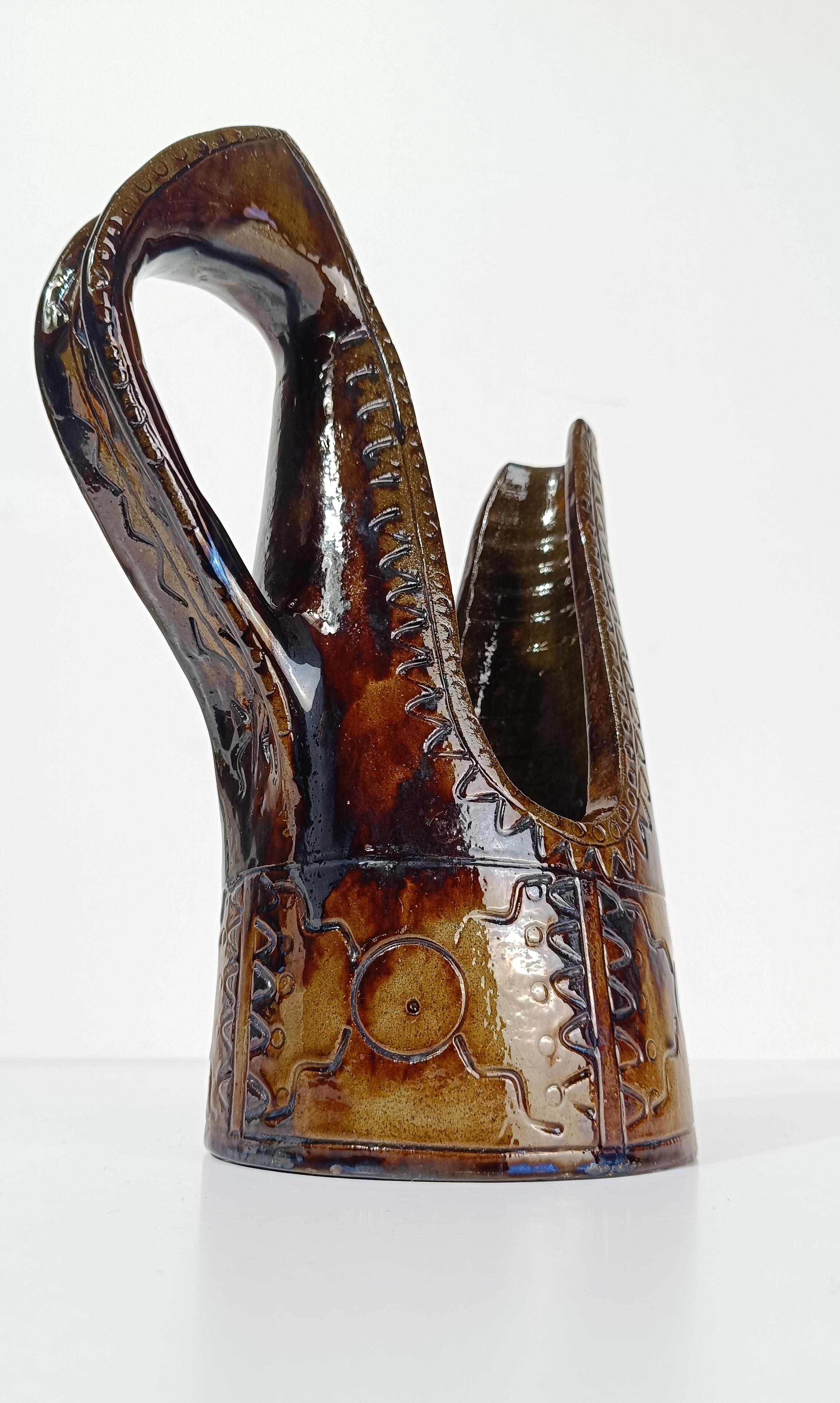 Brocca / Vaso in ceramica della metà del XX secolo in stile primitivo di Urbano Fontana in vendita 13