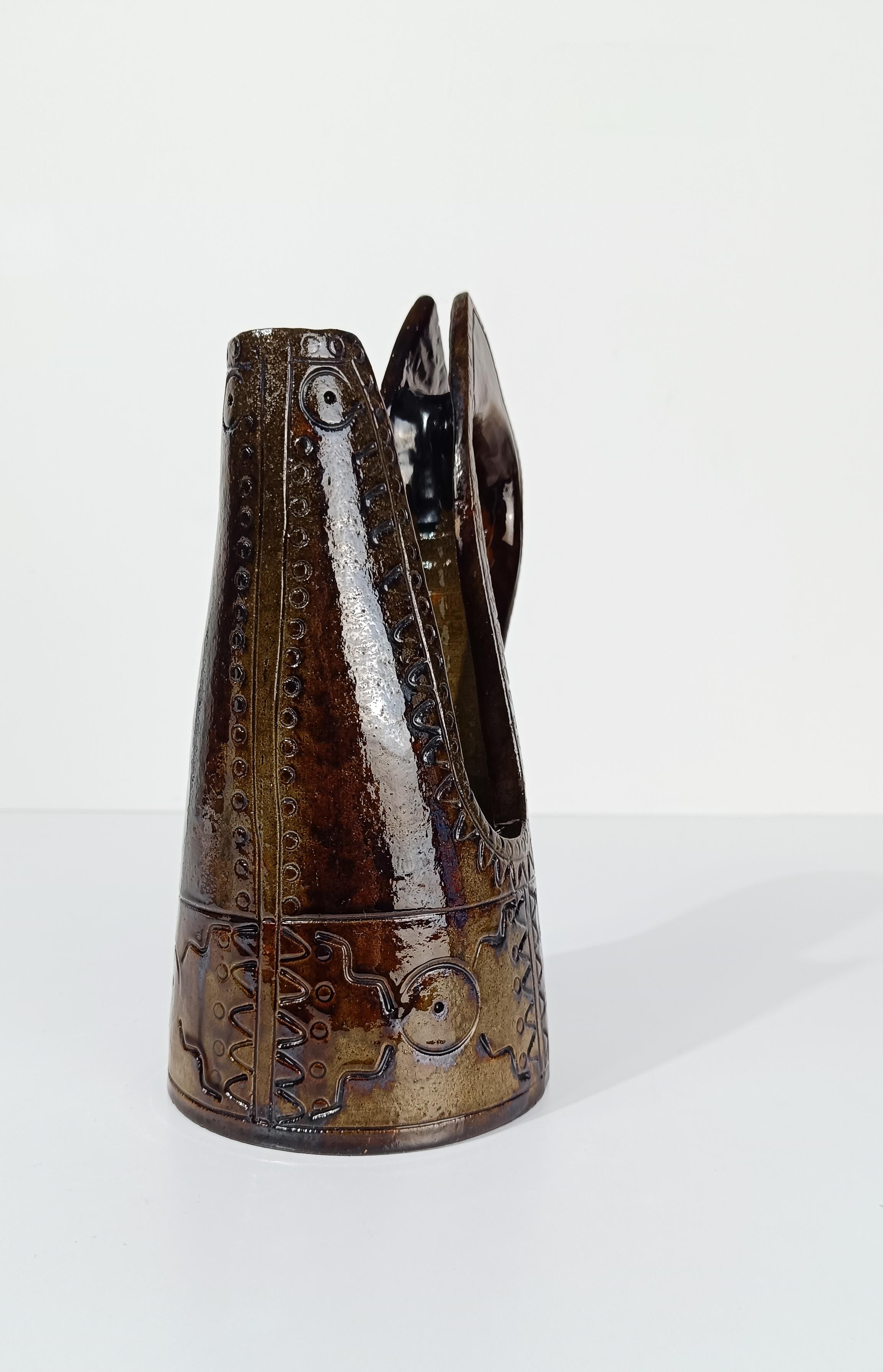 Brocca / Vaso in ceramica della metà del XX secolo in stile primitivo di Urbano Fontana in vendita 1